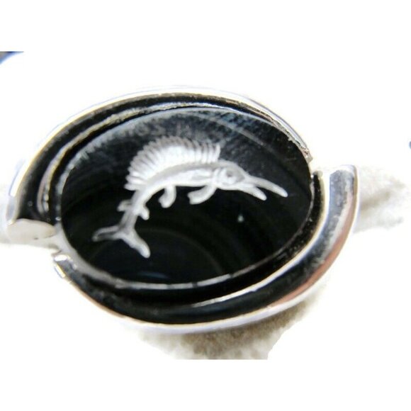 Swordfish Cufflinks Silver Tone Mirrored Finish Tux Shirt Dress Suit Vintage - Picture 3 of 8